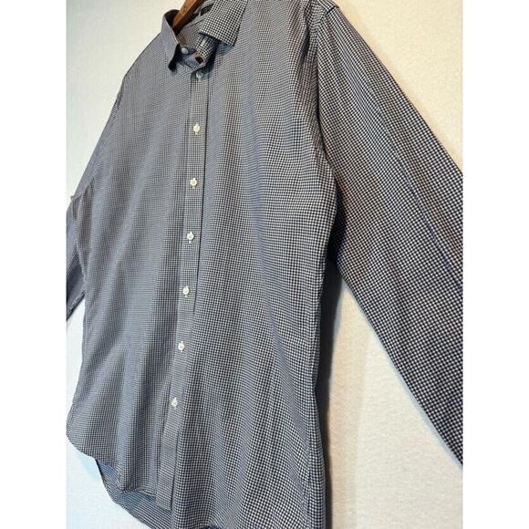 Neiman Marcus Mens Large Blue White Plaid Trim Fit Button Up Shirt 17 34/35 - Picture 4 of 11